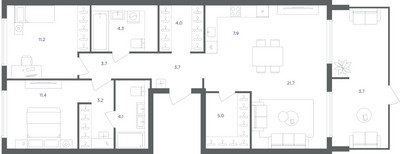 Планировка трехкомнатной(квартира) площадью 83.9 квадратных метров в ЖК “ЖК Равновесие”