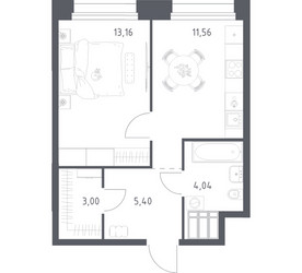 Планировка однокомнатной(апартаменты) площадью 37.16 квадратных метров в ЖК “ЖК Апарт-отель Тропарево парк”