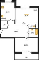 Планировка двухкомнатной(квартира) площадью 75.3 квадратных метров в “ЖК Эдельвейс (Первомайское)”
