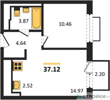Планировка однокомнатной(квартира) площадью 37.12 квадратных метров в “ЖК Новое Внуково”