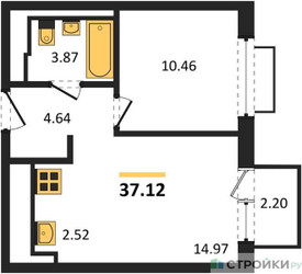 Планировка однокомнатной(квартира) площадью 37.12 квадратных метров в ЖК “ЖК Новое Внуково”