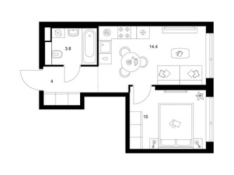 Планировка однокомнатной(квартира) площадью 32 квадратных метров в ЖК “ЖК Строгино 360”