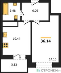 Планировка однокомнатной(квартира) площадью 36.14 квадратных метров в ЖК “ЖК ВОСТОК II”