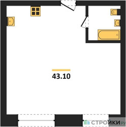 Планировка однокомнатной(квартира) площадью 43.1 квадратных метров в “ЖК Фестиваль парк-2”