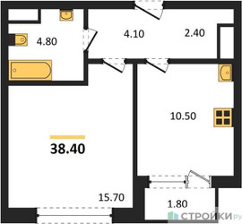 Планировка однокомнатной(квартира) площадью 38.4 квадратных метров в ЖК “Квартал Филатов луг”