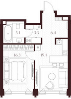 Планировка однокомнатной(квартира) площадью 50.2 квадратных метров в “ЖК Климашкина 7/11”