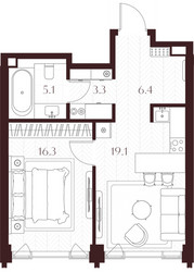 Планировка однокомнатной(квартира) площадью 50.2 квадратных метров в ЖК “ЖК Климашкина 7/11”