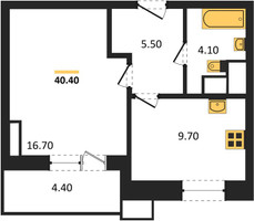 Планировка однокомнатной(квартира) площадью 40.4 квадратных метров в “ЖК Парк Легенд 2”