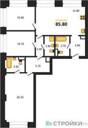 Планировка трехкомнатной(квартира) площадью 85.8 квадратных метров в ЖК “ЖК Wave (Вейв)”