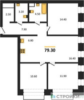 Планировка трехкомнатной(квартира) площадью 79.3 квадратных метров в “ЖК Вестердам”