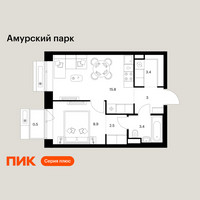 Планировка однокомнатной(квартира) площадью 37.5 квадратных метров в “ЖК Амурский парк”