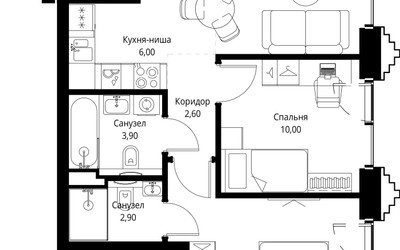 Планировка двухкомнатной(квартира) площадью 55.7 квадратных метров в ЖК “ЖК SET (Сет)”