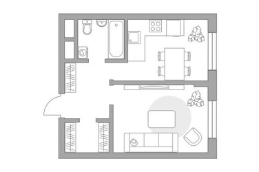 Планировка однокомнатной(квартира) площадью 38.36 квадратных метров в ЖК “ЖК Живописный”