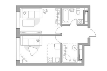 Планировка двухкомнатной(квартира) площадью 41.22 квадратных метров в ЖК “ЖК Тринити”