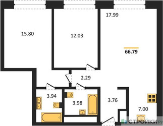 Планировка двухкомнатной(квартира) площадью 67.2 квадратных метров в ЖК “ЖК Собрание клубных домов West Garden (Вест Гарден)”