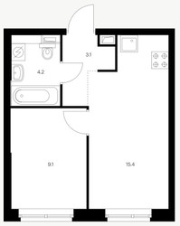 Планировка однокомнатной(квартира) площадью 33.1 квадратных метров в ЖК “ЖК Holland Park (Холланд парк)”