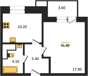 Планировка однокомнатной(квартира) площадью 41.4 квадратных метров в ЖК “ЖК Парк Легенд 2”
