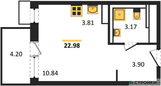 Планировка студии(квартира) площадью 22.98 квадратных метров в “ЖК Алхимово”