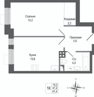 Планировка однокомнатной(квартира) площадью 41.4 квадратных метров в “ЖК КИНОКВАРТАЛ”
