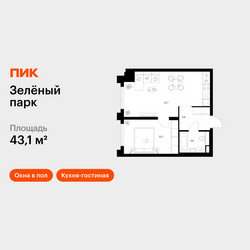 Планировка однокомнатной(квартира) площадью 43.1 квадратных метров в ЖК “ЖК Зеленый парк”