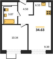 Планировка однокомнатной(квартира) площадью 34.63 квадратных метров в “ЖК Квартал Сабурово”