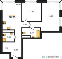 Планировка двухкомнатной(квартира) площадью 68.7 квадратных метров в “Кутузов Сити”