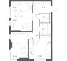 Планировка двухкомнатной(квартира) площадью 55 квадратных метров в “ЖК Пригород Лесное”