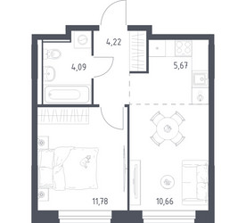 Планировка однокомнатной(квартира) площадью 36.42 квадратных метров в ЖК “ЖК Квартал Ивакино”