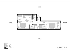 Планировка трехкомнатной(квартира) площадью 81.7 квадратных метров в “ЖК Мытищи Сити”