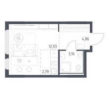 Планировка студии(квартира) площадью 23.74 квадратных метров в “ЖК Остафьево”