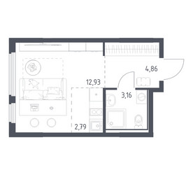 Планировка студии(квартира) площадью 23.74 квадратных метров в ЖК “ЖК Остафьево”