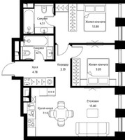 Планировка двухкомнатной(квартира) площадью 62.49 квадратных метров в “ЖК Сити Бэй”