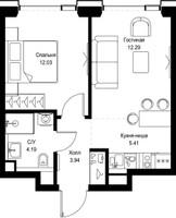 Планировка однокомнатной(квартира) площадью 37.86 квадратных метров в “ЖК СЕТ”