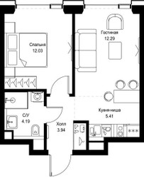 Планировка однокомнатной(квартира) площадью 37.86 квадратных метров в ЖК “ЖК СЕТ”