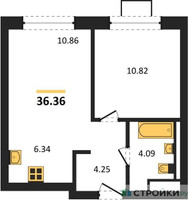 Планировка однокомнатной(квартира) площадью 36.36 квадратных метров в “ЖК Квартал Западный”