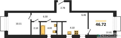 Планировка двухкомнатной(квартира) площадью 46.72 квадратных метров в “ЖК Новоград Павлино”
