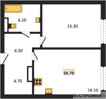 Планировка однокомнатной(квартира) площадью 50.7 квадратных метров в “ЖК Крылатская 33”