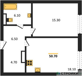Планировка однокомнатной(квартира) площадью 50.7 квадратных метров в ЖК “ЖК Крылатская 33”