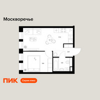 Планировка однокомнатной(квартира) площадью 33.3 квадратных метров в “ЖК Москворечье”