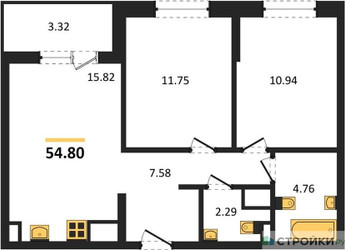 Планировка двухкомнатной(квартира) площадью 54.8 квадратных метров в “ЖК Светлый мир Станция Л”