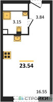 Планировка студии(квартира) площадью 23.54 квадратных метров в “ЖК Дмитровское небо”