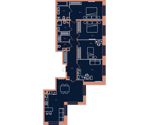 Планировка 4+ комнатной(квартира) площадью 121 квадратных метров в ЖК “Квартал Эра”