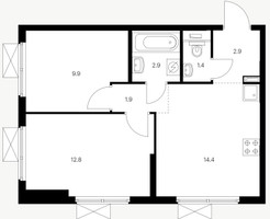 Планировка двухкомнатной(квартира) площадью 46.2 квадратных метров в “ЖК Большая Академическая 85”