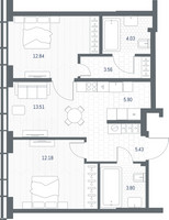 Планировка двухкомнатной(квартира) площадью 61.25 квадратных метров в “ЖК TATE (Тэйт)”
