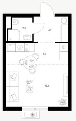 Планировка студии(квартира) площадью 25.4 квадратных метров в ЖК “ЖК Митинский лес”
