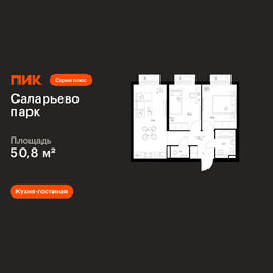 Планировка двухкомнатной(квартира) площадью 50.8 квадратных метров в ЖК “ЖК Саларьево парк”