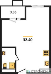 Планировка однокомнатной(квартира) площадью 32.4 квадратных метров в ЖК “ЖК Кленовые аллеи”