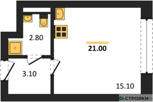 Планировка студии(квартира) площадью 21 квадратных метров в “ЖК Wave (Вейв)”