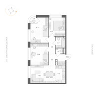 Планировка трехкомнатной(апартаменты) площадью 75.1 квадратных метров в “ЖК ARTEL (Артель)”