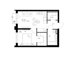 Планировка однокомнатной(квартира) площадью 38.4 квадратных метров в “ЖК Середневский лес”